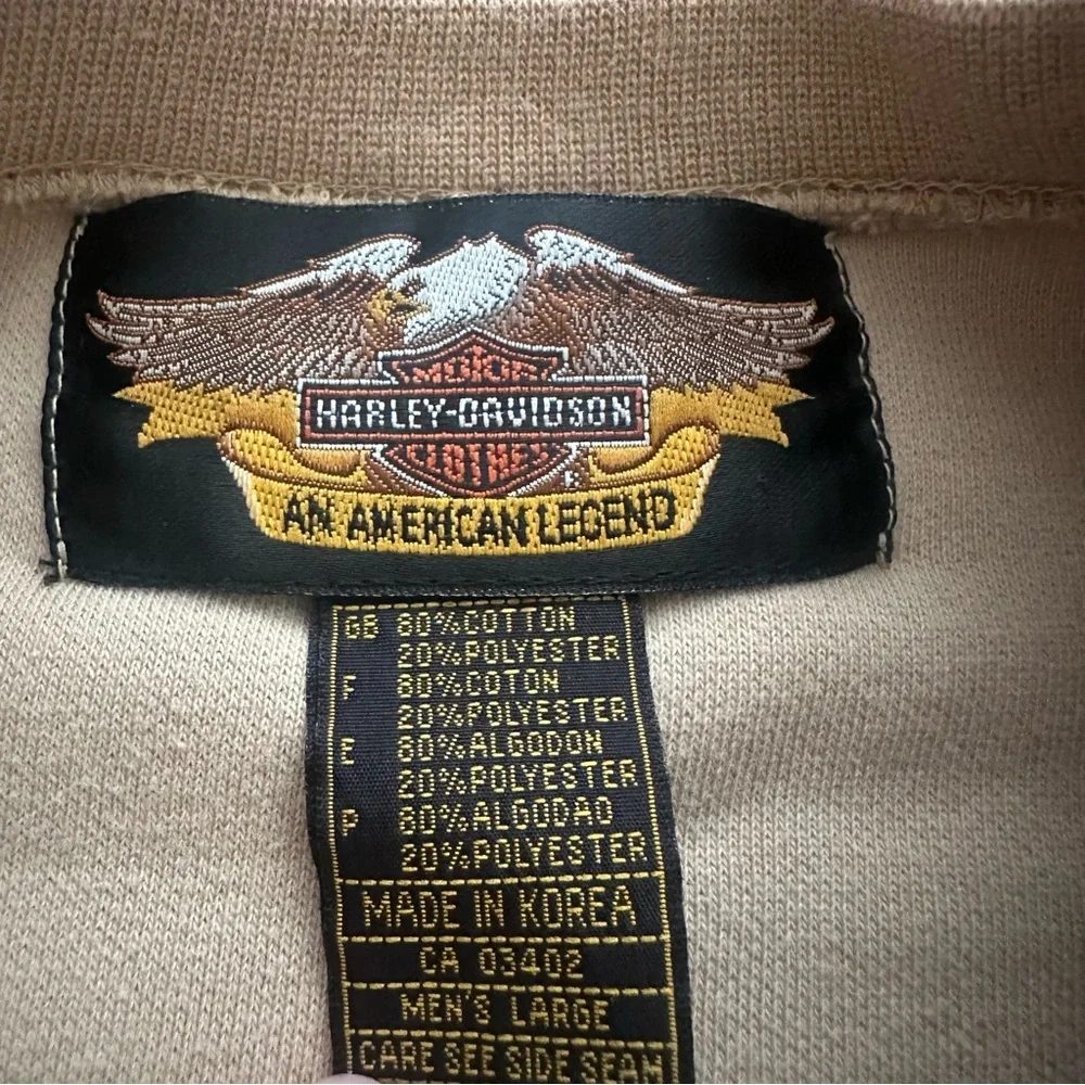 Vintage Harley Davidson Sweatshirt Tan Fleece Crewneck Embroidered Gray Logo L - Picture 6 of 7